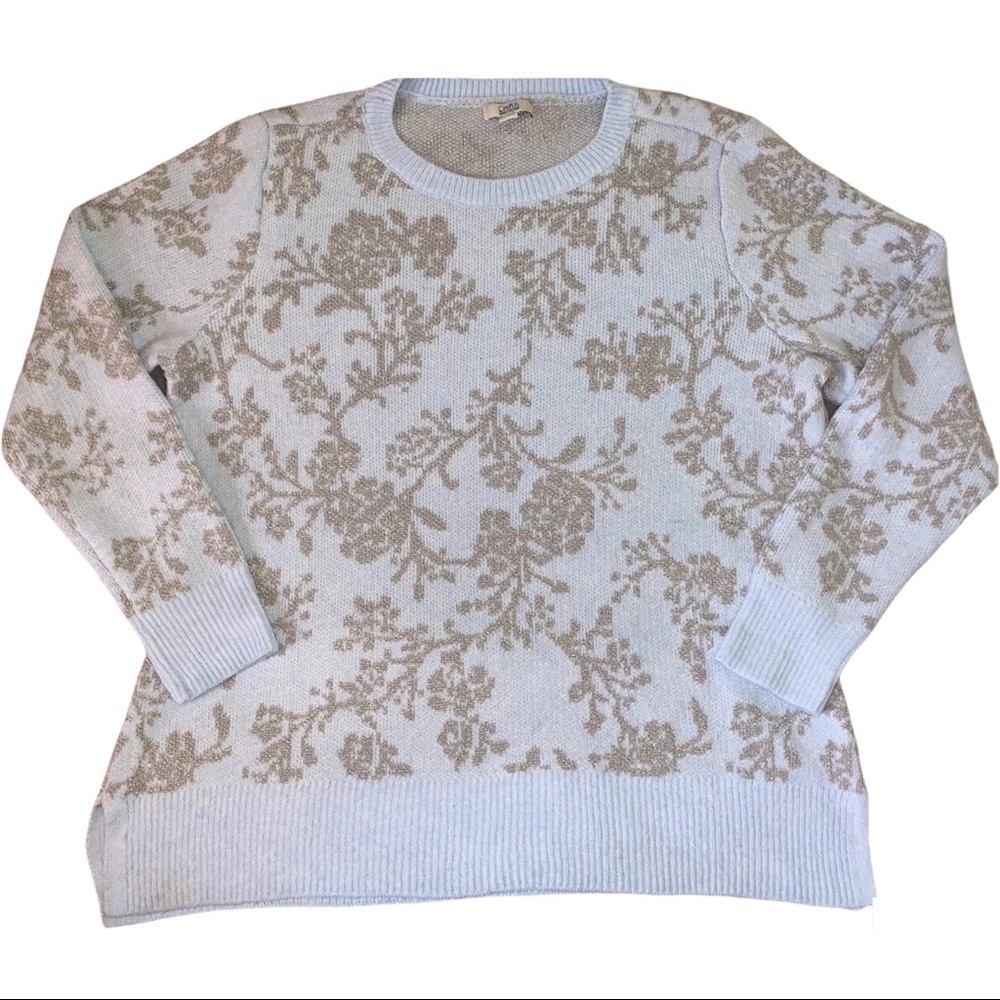 Croft & Barrow Light Blue & Silver Floral Pattern Sweater